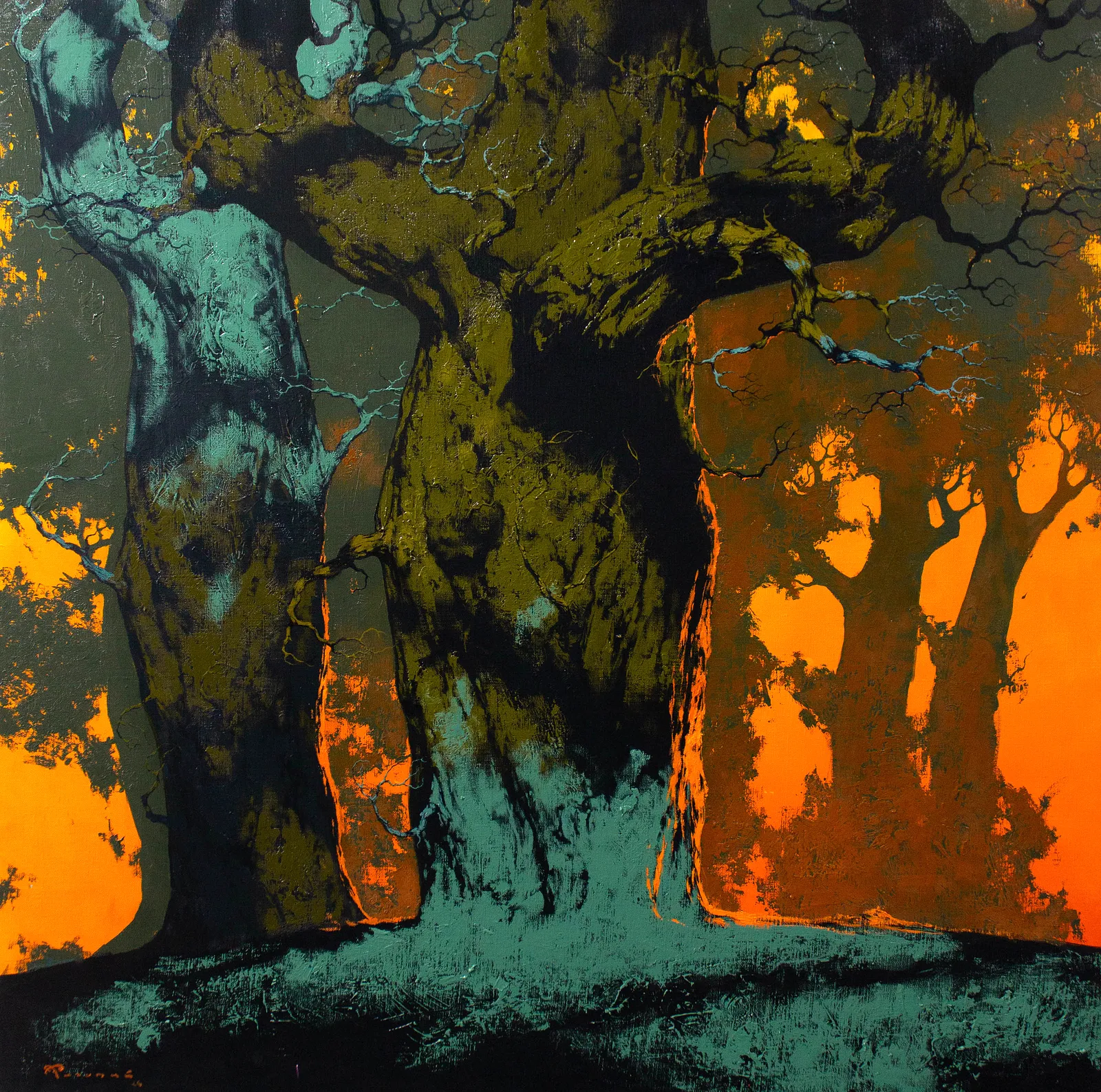 Image of Forest Light   by Artem Rohovyi, size: 100x100, made of Oil, canvas, , Painting medium, from Kharkiv, priced at €3000 Photo 1 of 5.