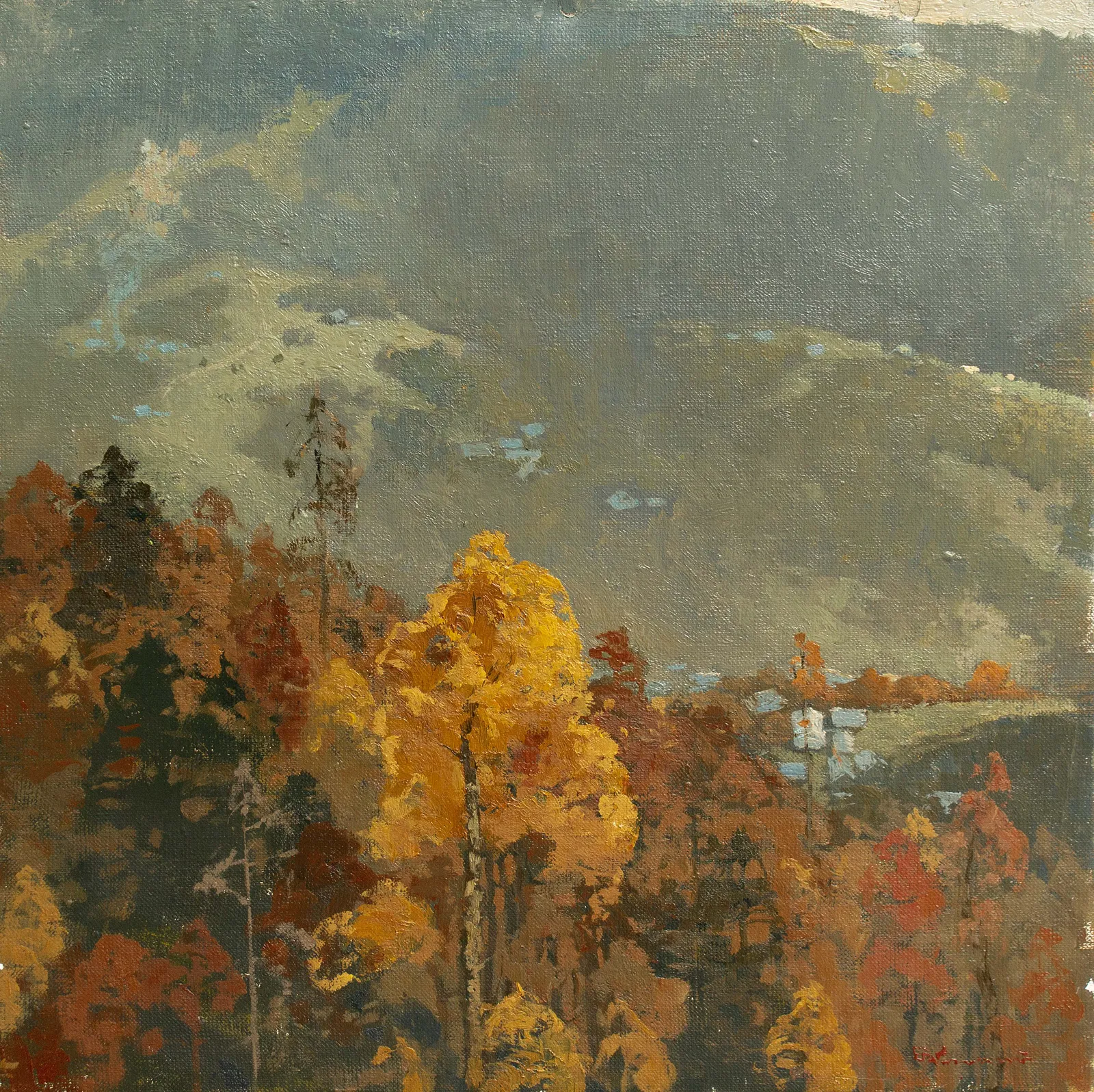 Image of Carpathian landscape 8 by Artem Rohovyi, size: 40x40 cm, made of Oil, canvas, Painting medium, from Kharkiv, priced at $800 Photo 1 of 2.