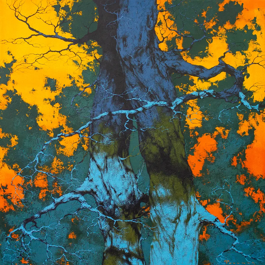 Image of Evening branches by Artem Rohovyi, size: 100х100 см, made of Acrylic , canvas, Painting medium