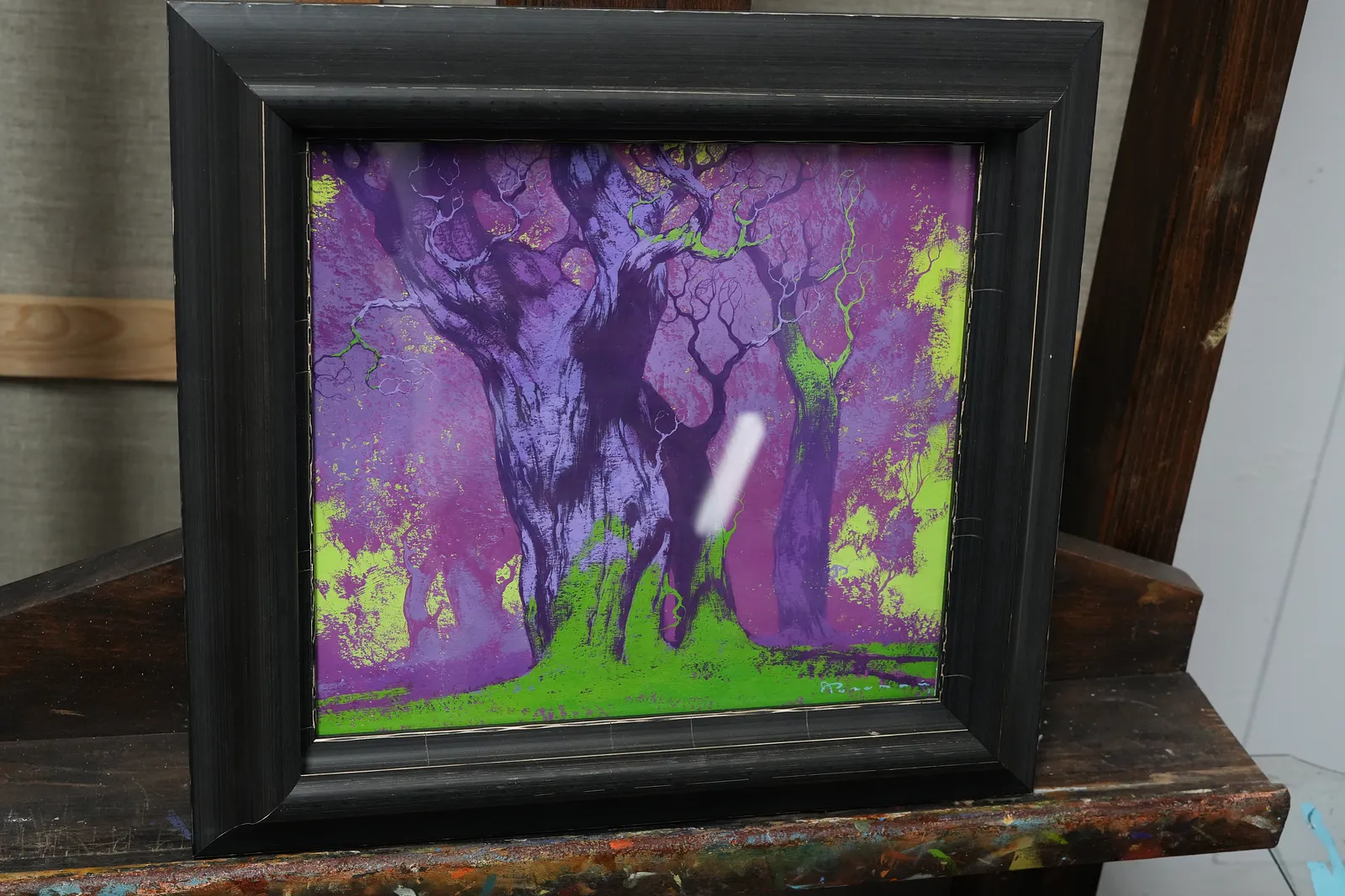 Image of Violet Forest by Artem Rohovyi, size: 27x30, made of Gouache,paper, Painting medium, priced at $500 Photo 2 of 3.