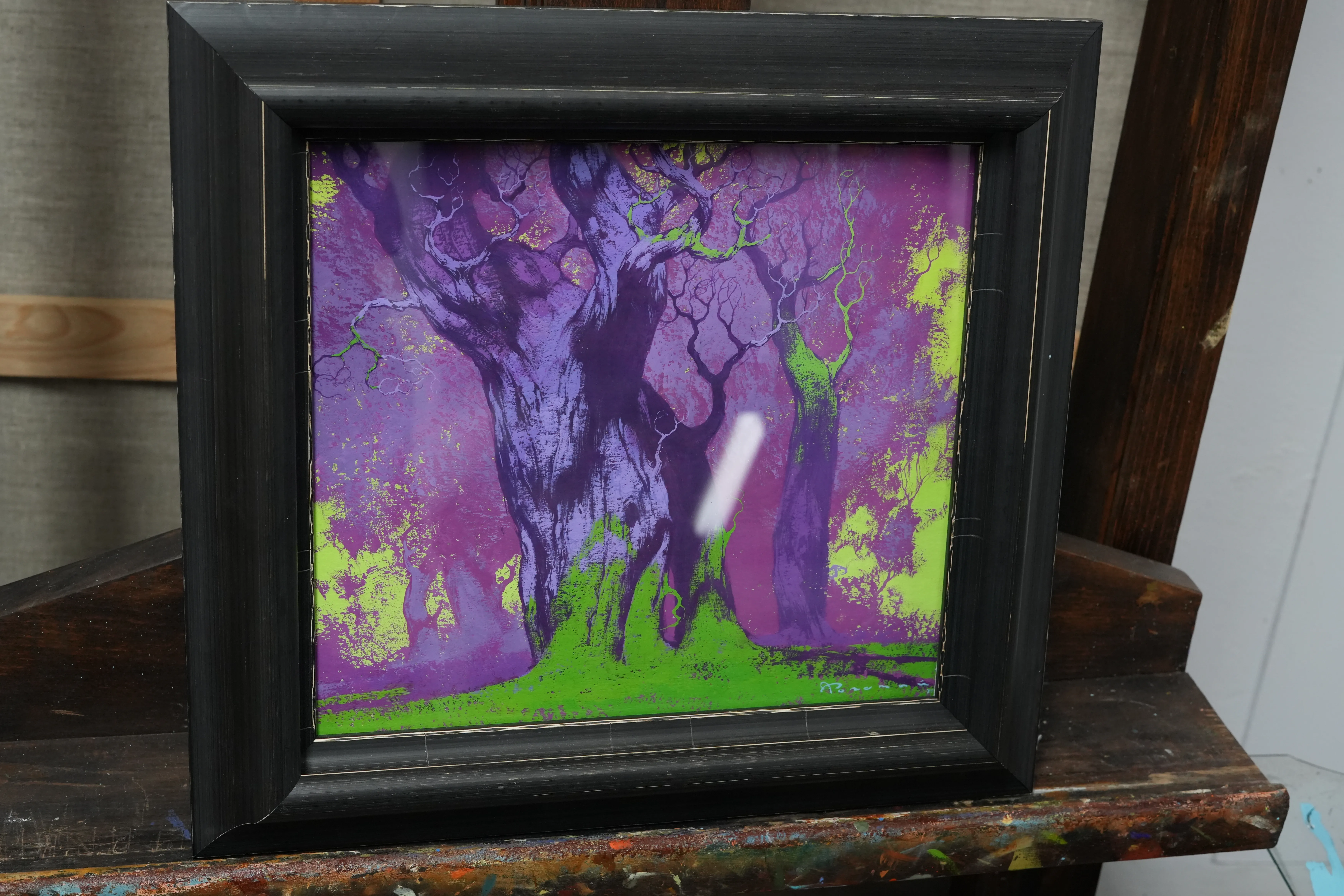 Image of Violet Forest by Artem Rohovyi, size: 27x30, made of Gouache,paper, Painting medium, priced at $800 Photo 2 of 3.