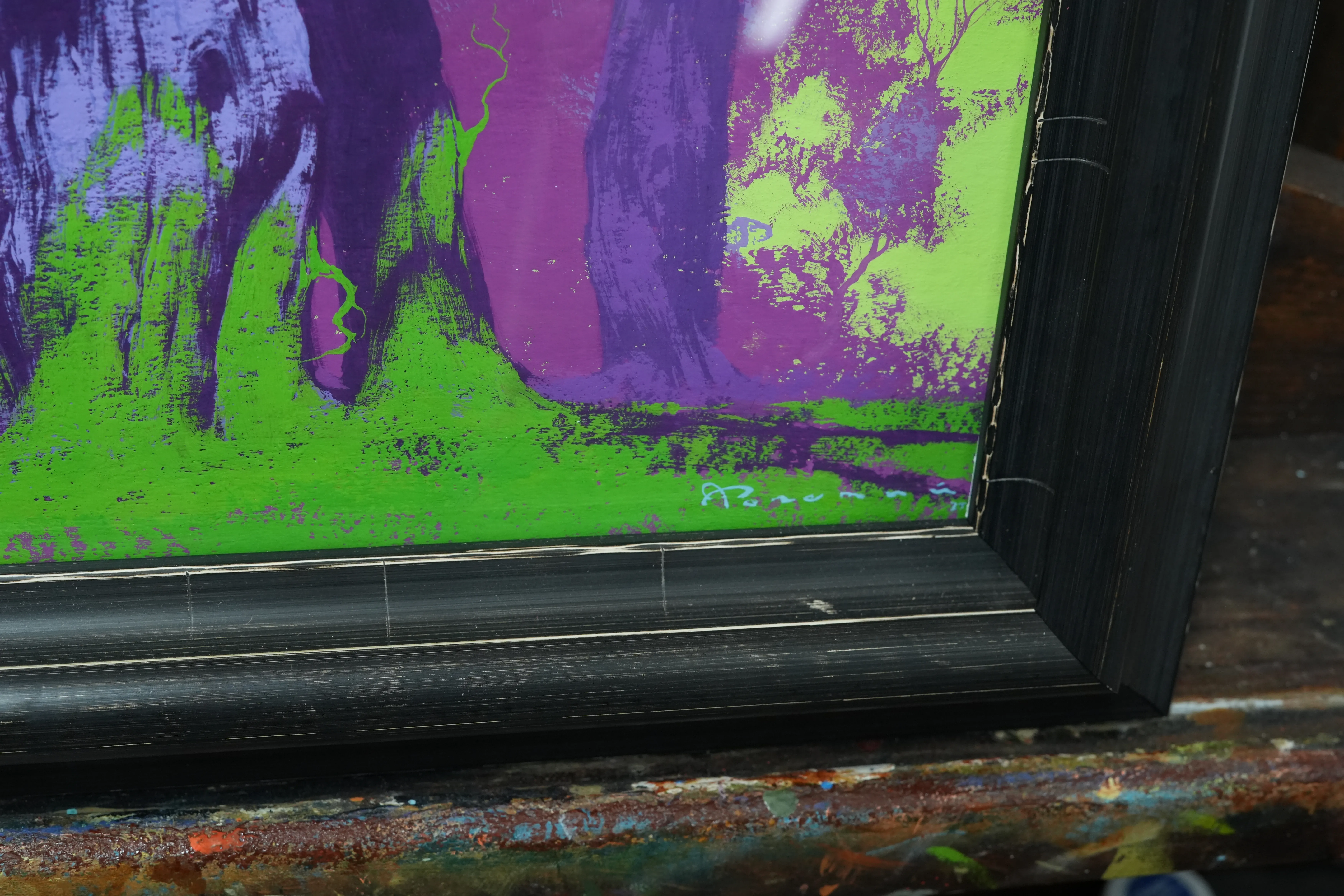 Image of Violet Forest by Artem Rohovyi, size: 27x30, made of Gouache,paper, Painting medium, priced at $500 Photo 3 of 3.