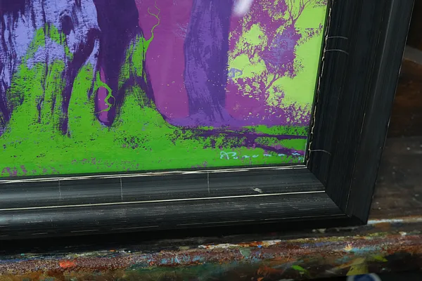 Image of Violet Forest by Artem Rohovyi, size: 27x30, made of Gouache,paper, Painting medium, priced at $500 Photo 3 of 3.